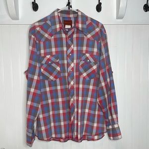 Vintage Rustler XL Long Tails Pearl Snap plaid‎ western lightweight summer shirt